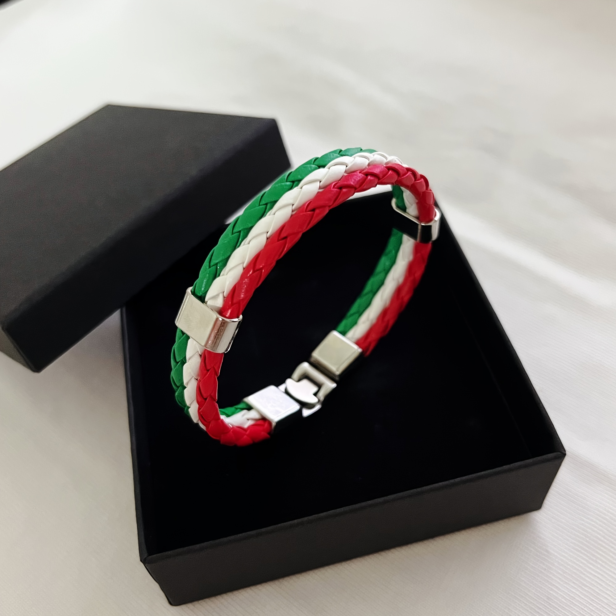Red/Green Braided Flag Bracelet with Buckle